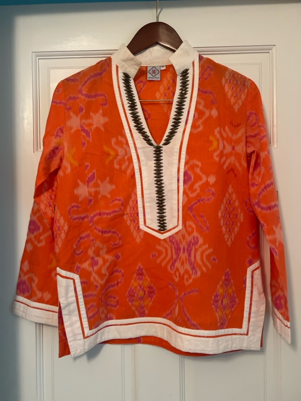 Sheridan French Ikat Tunic XS Orange Pink Embellished Boho Top